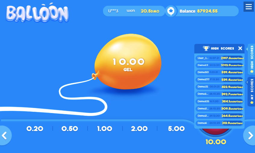 Интерфейс игры Balloon